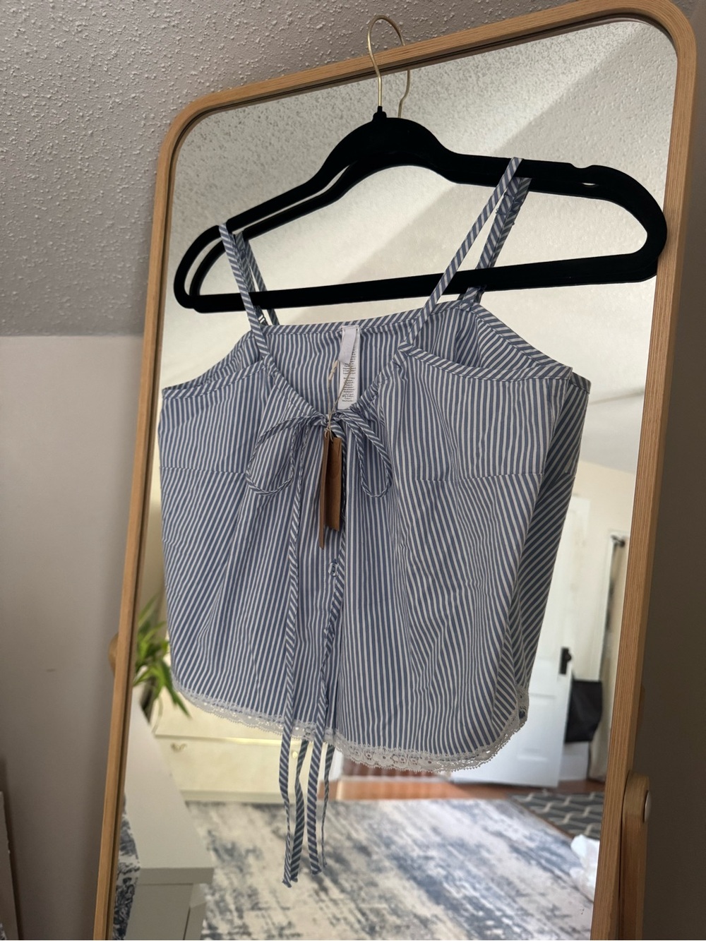 SKIMS Blue and White Striped Tie-Front Cami